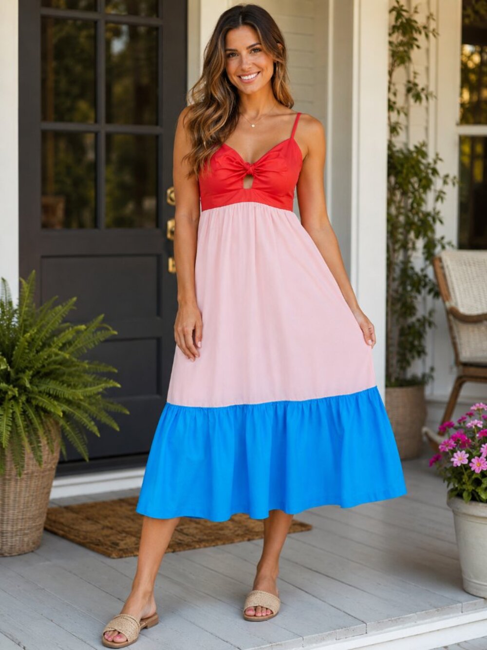 J.Crew Colorblock Tie-Front Cutout Midi Dress Size 6 NWT